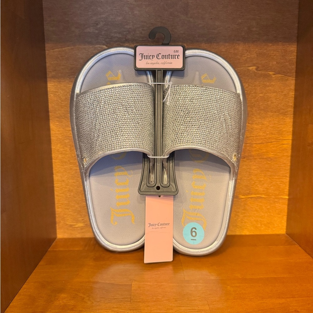 Juicy Couture Glittering Silver Slides Sandals BNWT Size 6